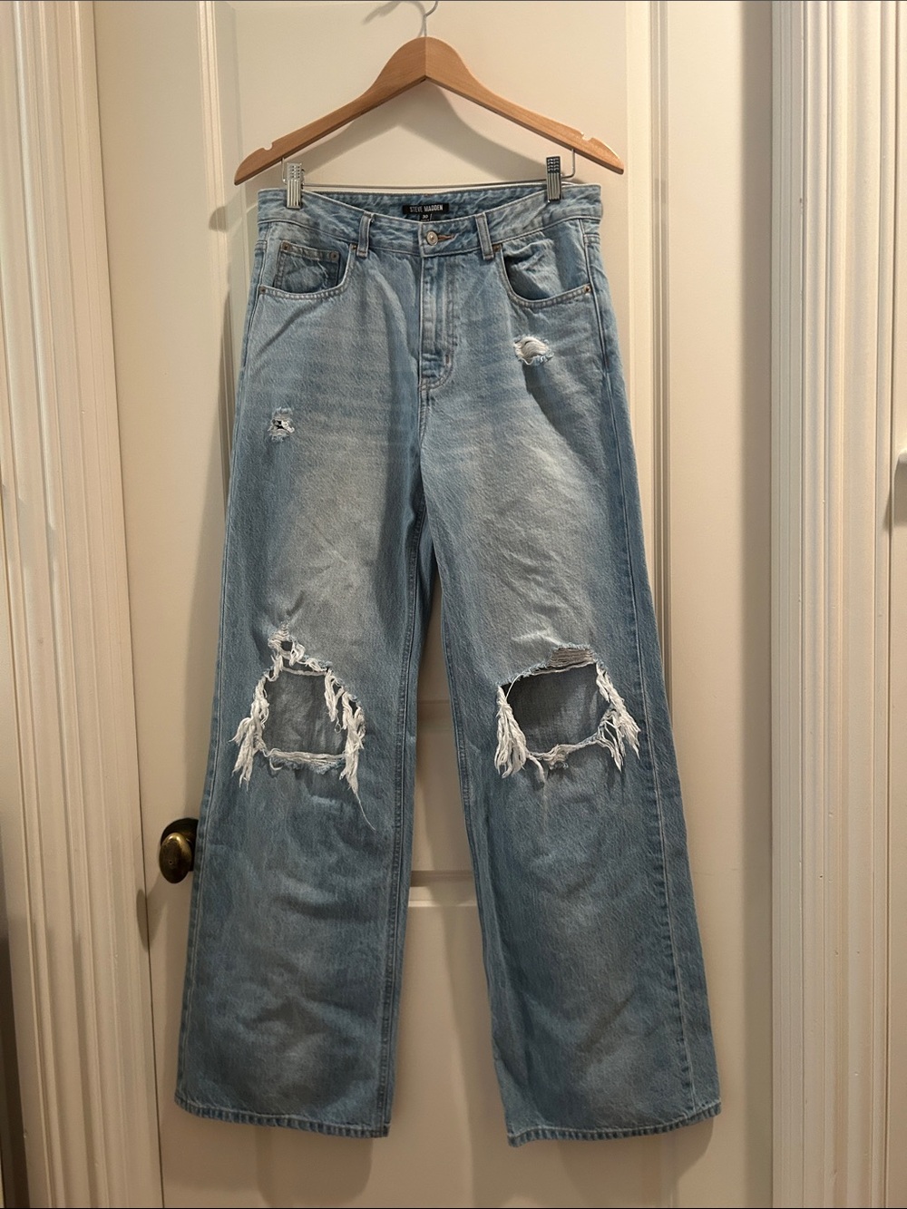 Steve Madden Wide Leg Light Wash Distressed High Rise Denim Jeans women size 30